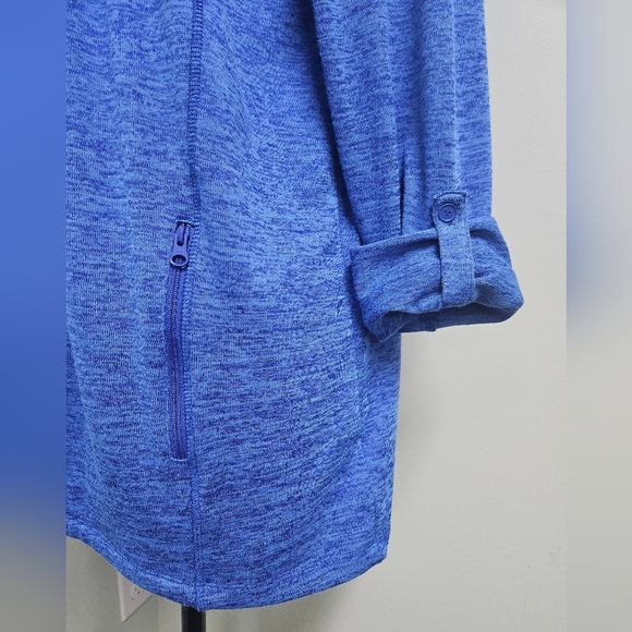 Talbots Cardigan Blue Open Front Quarter Sleeve Buttons & Zipper Pockets Large - Picture 4 of 6